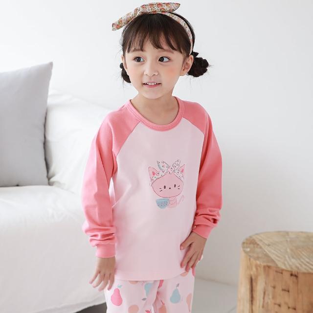 【正韓 Cogibu】極舒適無螢光劑 100% 有機棉/雙面幼兒/兒童長袖睡衣/家居服套裝組_梨子貓(CGE006)