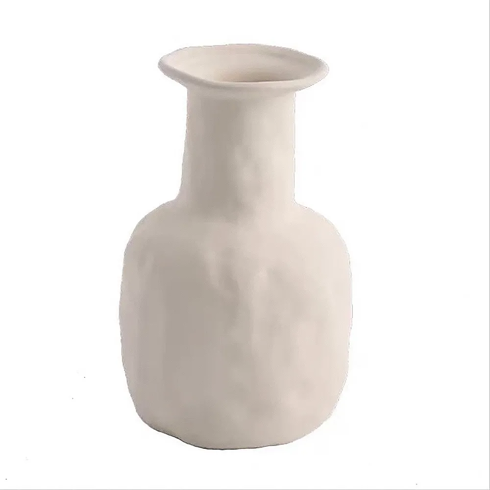【hoi! 好好生活】北歐風手捏感素胚陶瓷花瓶-米寬口型 *此款不可裝水