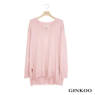 【GINKOO 俊克】蕾絲領針織上衣