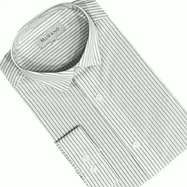 【MURANO】男嫘縈條紋長袖襯衫-白色 M-3XL(台灣製、長袖、條紋、嫘縈)