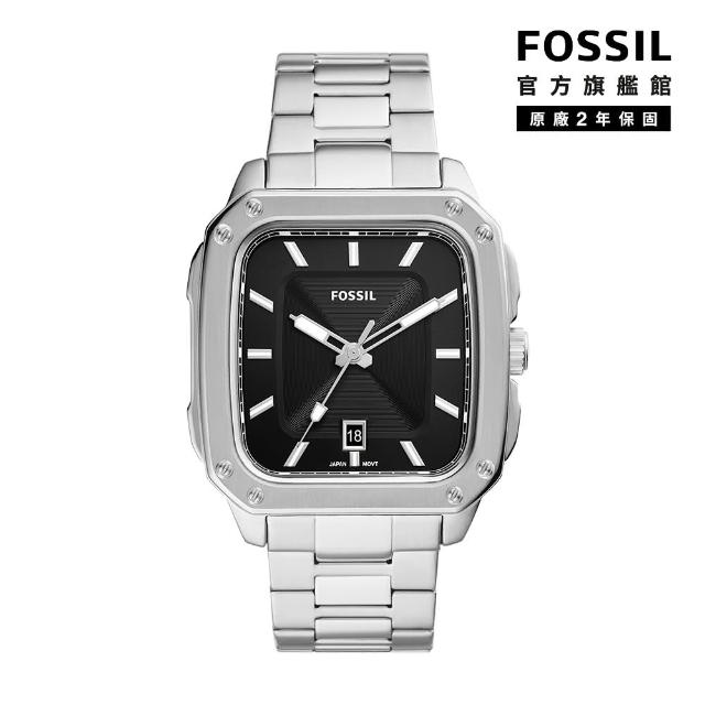 【FOSSIL 官方旗艦館】Inscription 經典簡約復古方型指針手錶 銀色不鏽鋼鍊帶 42MM FS5933