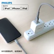 【Philips 飛利浦】2入組-USB to Lightning 35cm MFI防彈絲手機充電線-灰(DLC4510V)