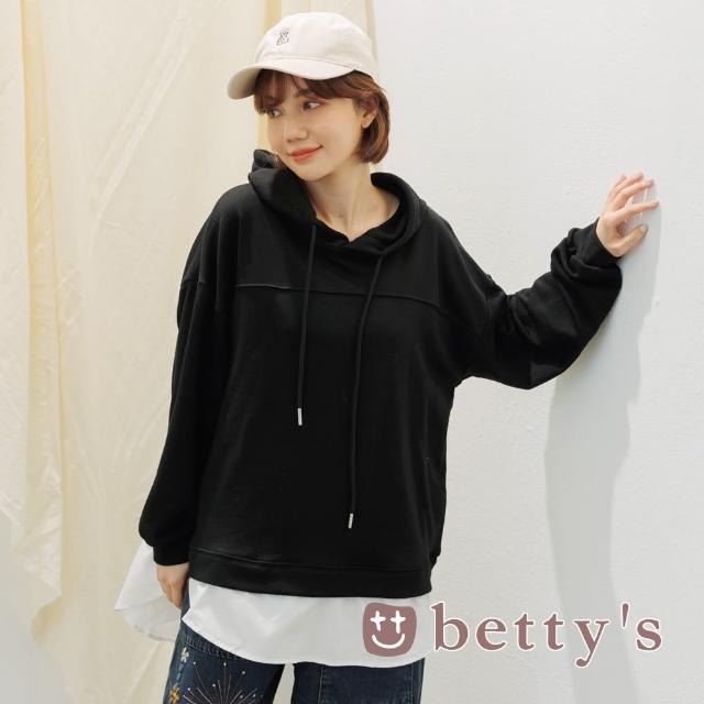 【betty’s 貝蒂思】下擺拼接連帽T-shirt(黑色)