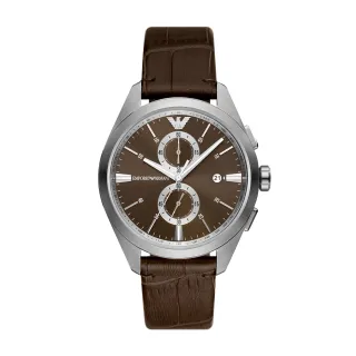 【EMPORIO ARMANI 官方直營】C@laudio 時空旅人日曆計時手錶 咖啡色環保製程皮革錶帶 43MM AR11482