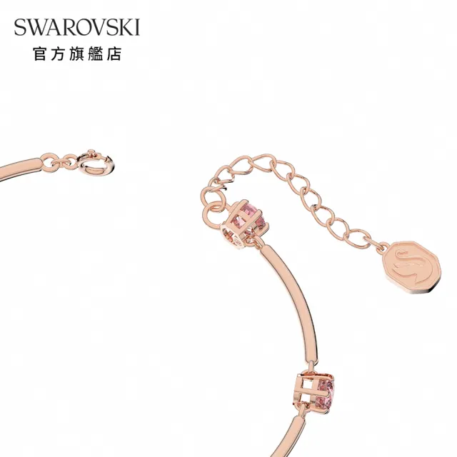 【SWAROVSKI 官方直營】Constella 手鐲 圓形切割 粉紅色 鍍玫瑰金色調 交換禮物