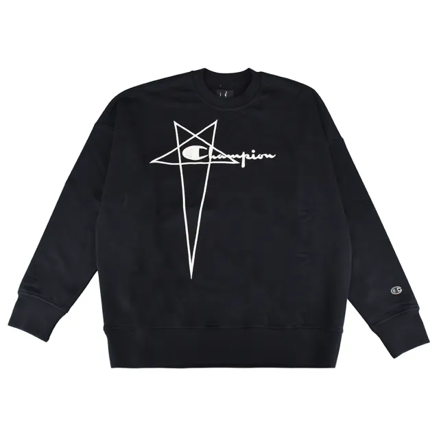 【RICK OWENS】RICK OWEN x CHAMPION聯名款草寫LOGO星星設計純棉長袖T恤(男款/黑)