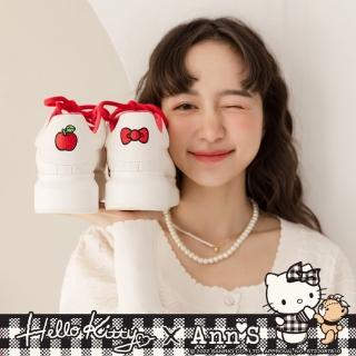 【Ann’S】Ann’S X Sanrio三麗鷗 HELLO KITTY聯名活力蘋果蝴蝶結後跟刺繡兩穿圓頭小白鞋3.5cm(白)