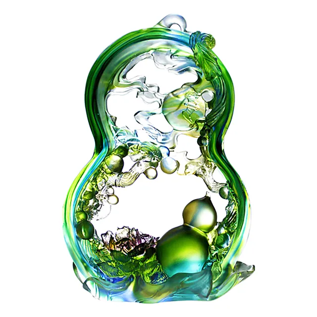 【開運陶源】福祿葫蘆 大富大貴/鴻福齊天(琉璃 附水晶台座)