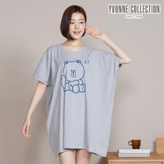 【YVONNE 以旺傢飾】熊大網印大T上衣-迷霧灰(LINE FRIENDS)