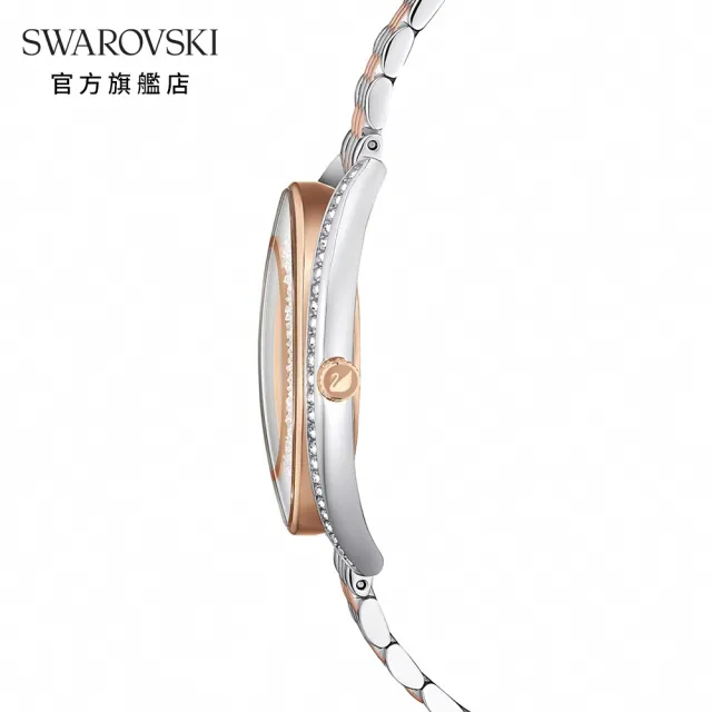 【SWAROVSKI 官方直營】Crystalline Aura 手錶 瑞士製造 金屬手鏈 玫瑰金色調 多種金屬潤飾 交換禮物