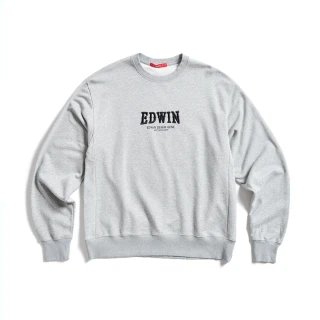 【EDWIN】男裝 人氣復刻款 立體繡花厚長袖T恤(麻灰色)