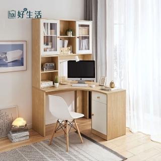 【hoi! 好好生活】預購★林氏木業北歐簡約附書架轉角書桌 JV3V+書椅 LS179-原木+白色