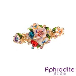 【Aphrodite 愛芙晶鑽】美鑽髮夾 花朵髮夾 釉彩髮夾/手工釉彩美鑽花朵復古螃蟹抓夾 髮夾(5色任選)