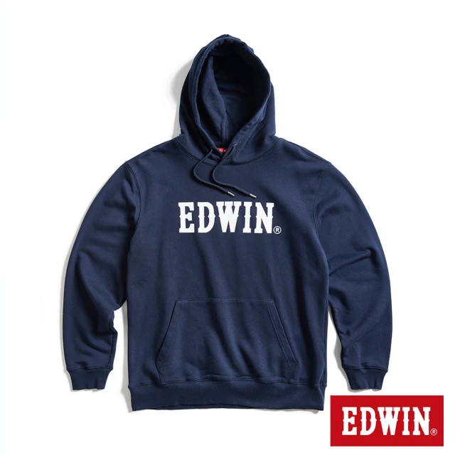 EDWIN 男女裝 人氣復刻款 基本LOGO連帽長袖T恤(丈青色)