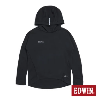 【EDWIN】女裝 機能高領長袖連帽T恤(黑色)