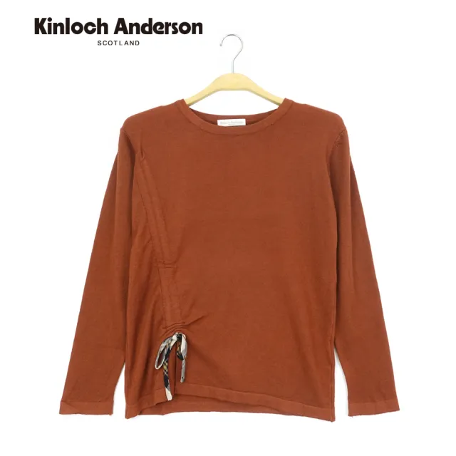 【Kinloch Anderson】金安德森女裝 圓領格紋側綁帶抓皺針織上衣T恤(KA0769058粉紅/橙/灰)