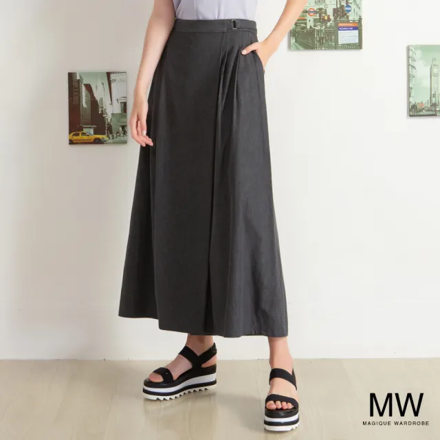 【MAGIQUE WARDROBE】純棉不對襯打褶長褲裙(2色)