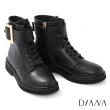 【DIANA】5.5cm質感牛皮金屬方框側拉鍊式馬汀軍靴-率性獨特(黑)