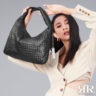 【2R 手工真皮】頂級訂製NAPPA羊皮手工梭織彎月側肩揹包 小版 雋詠黑