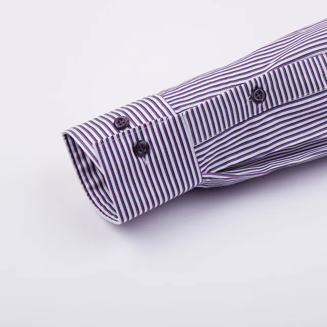 【ROBERTA諾貝達】台灣製男裝 個性化條紋 時尚精品長袖襯衫(紫)