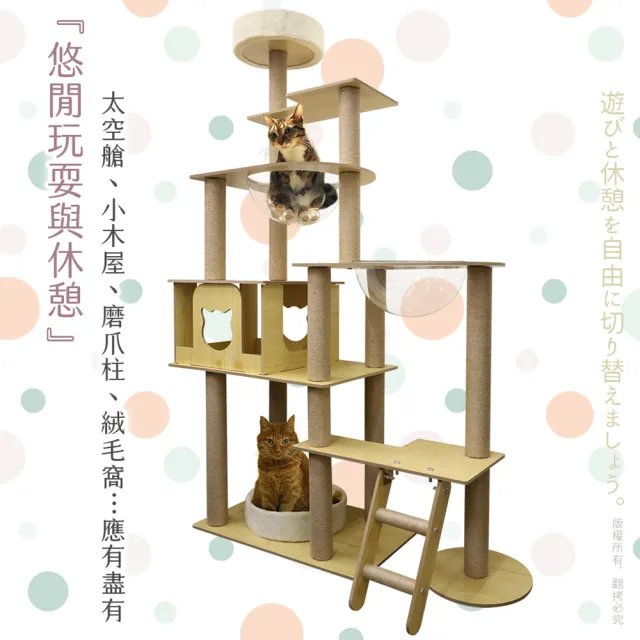 【貓本屋】升級版雙太空艙 多層木紋貓跳台(160cm)
