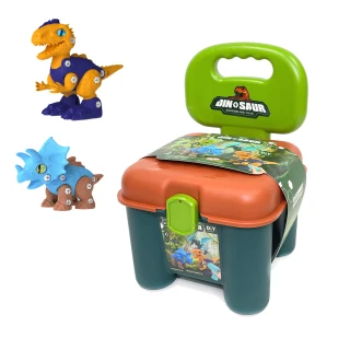 【酷博士】恐龍組裝玩具收納椅-三角龍 迅猛龍(益智拼裝玩具)