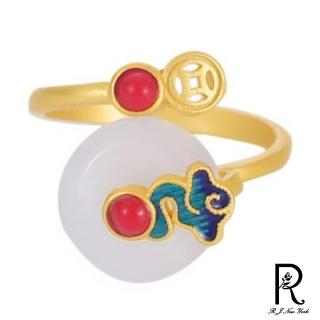 【RJ New York】景泰祥雲白玉復古中國風彈性開口戒指(金色)