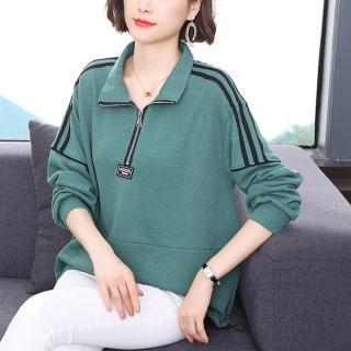【Paiya 派亞】秋季休閒寬鬆長袖翻領女上衣(M-4XL)