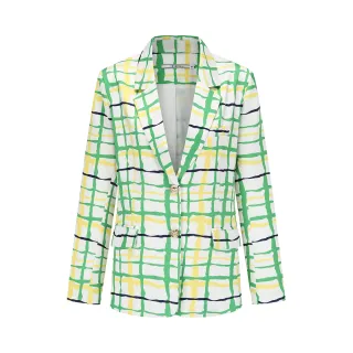 【Jessica Red】個性時尚抽象格紋單排扣西裝外套824103（綠）