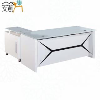 【文創集】曼爾時尚白6尺玻璃辦公桌組合(辦公桌＋開門櫃)
