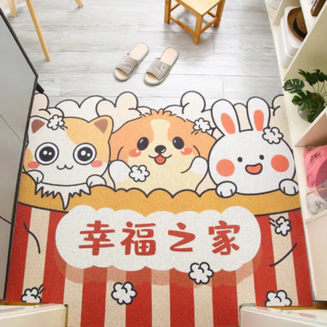 【House Deco 吾所飾室】卡通絲圈進門地毯地墊100*140cm(入戶門墊卡通地墊門口玄關絲圈腳墊可剪裁地毯進門)