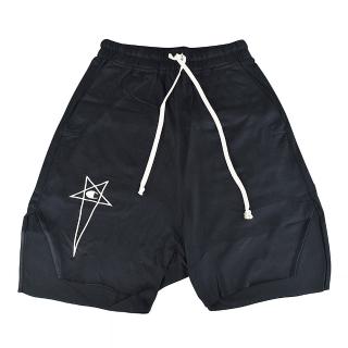 【RICK OWENS】RICK OWEN x CHAMPION聯名款五角星設計純棉開衩褲管抽繩短褲(男款/黑)
