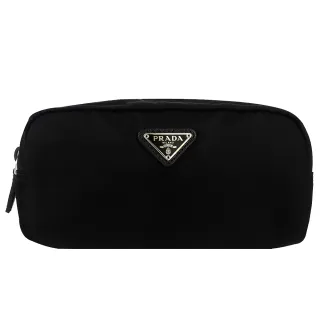 【PRADA 普拉達】三角標誌尼龍拉鍊化妝包(黑色)