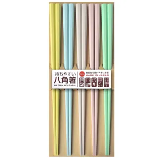 【DAIDOKORO】日本製筷子 馬卡龍粉彩 八角防滑5雙入 彩色 可機洗 抗菌加工(不滾動 洗碗機適用)