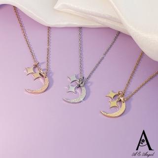 【ANGEL】幻想月牙簡約星星月亮不鏽鋼項鍊(4色可選)