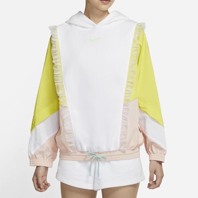 【NIKE 耐吉】上衣 女款 帽T 長袖上衣 運動 蕾絲 磨毛 AS W NSW CNY PO HOODY MIX OS 白綠粉 DH1371-107