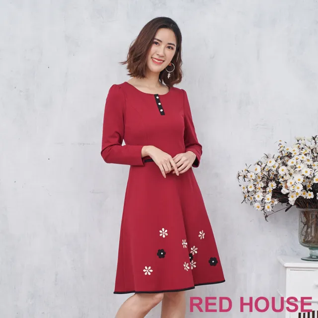 【RED HOUSE 蕾赫斯】素雅刺繡花朵洋裝(共2色)