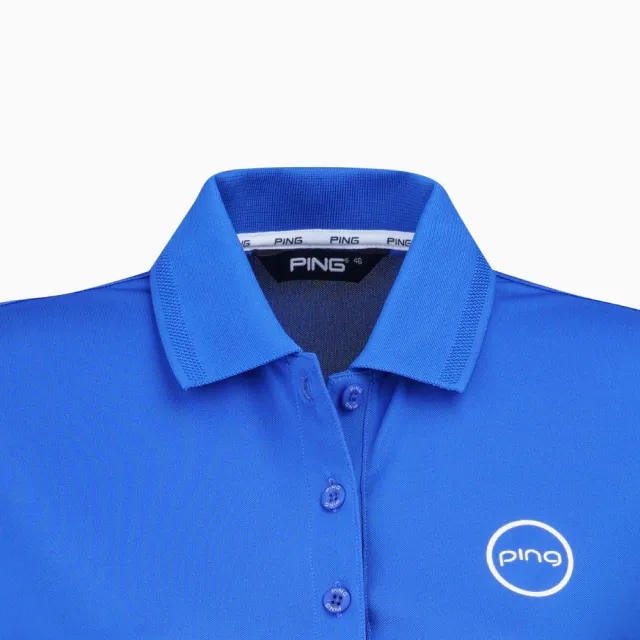 【PING】女款素面簡約LOGO短袖POLO衫-藍(吸濕排汗/抗UV/GOLF/高爾夫球衫/RA21190-56)