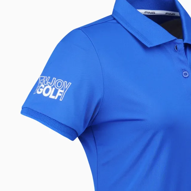 【PING】女款素面簡約LOGO短袖POLO衫-藍(吸濕排汗/抗UV/GOLF/高爾夫球衫/RA21190-56)