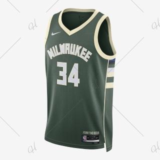 【NIKE 耐吉】背心 男款 運動背心 球衣 NBA 公鹿隊 MIL MNK DF SWGMN JSY ICN 22 白綠 DN2012-323