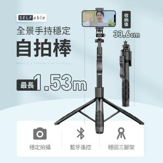 【SELFable】全景手持穩定自拍棒D03-49(附補光燈*2 藍芽自拍三腳架 手機自拍架 手機直播架 自拍桿)
