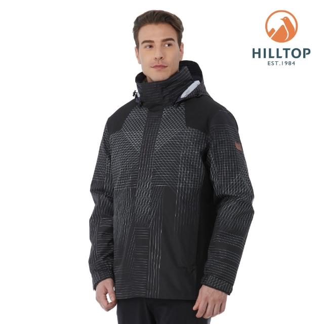 【Hilltop 山頂鳥】GORE-TEX 單件式印花防水透氣短大衣（可銜接內件） 男款 黑線條｜PH22XM07ECAZ