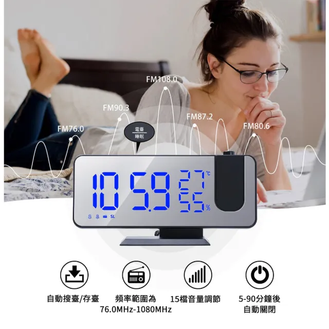 【XYG】多功能LED鏡面屏投影鬧鍾數字電子鍾(鬧鐘 時鐘 收音機投影鬧鐘)