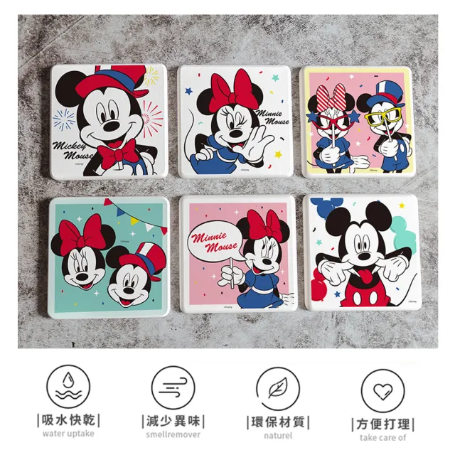 【收納王妃】Disney 迪士尼 米奇米妮派對系列 硬式珪藻土 吸水杯墊 2入/組(尺寸:10x10x0.9cm)