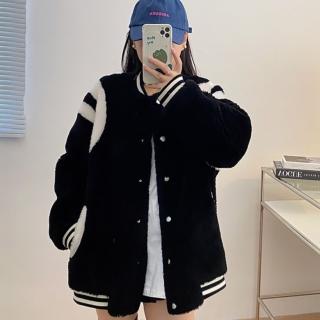 【巴黎精品】現貨+預購 羊毛大衣皮草外套(保暖棒球服情侶款韓版女外套2色v1ap9)