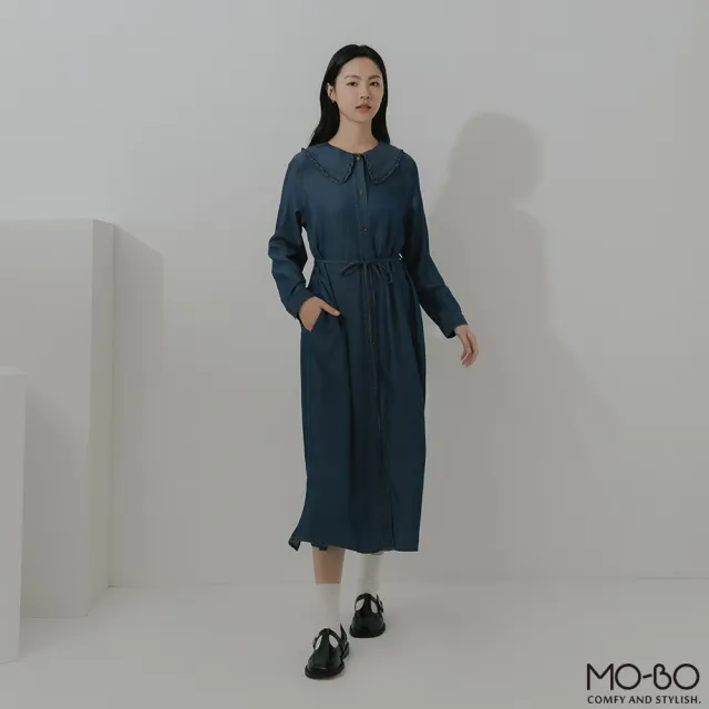 【MO-BO】娃娃領柔軟垂墜丹寧洋裝(洋裝)