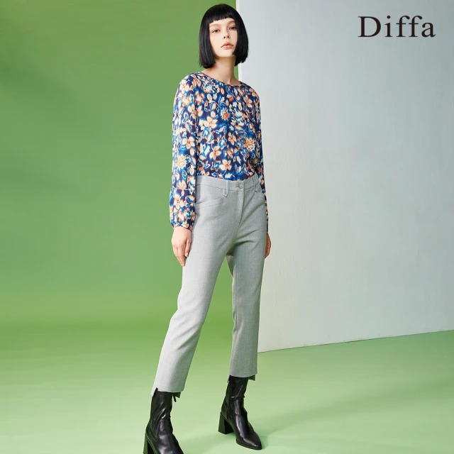 Diffa 灰色造型口袋長褲-女