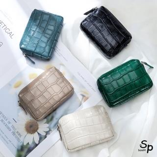 【Sp house】母親節禮物 純色鱷魚紋牛皮多功能零錢包化妝包收納包(5色可選)