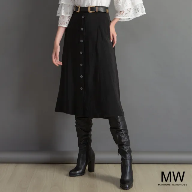 【MAGIQUE WARDROBE】後鬆緊排釦中長裙(2色)