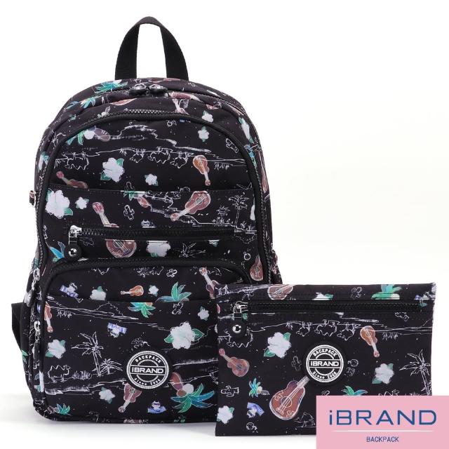 【iBrand】輕盈防潑水多口袋尼龍後背包(沙漠派對)